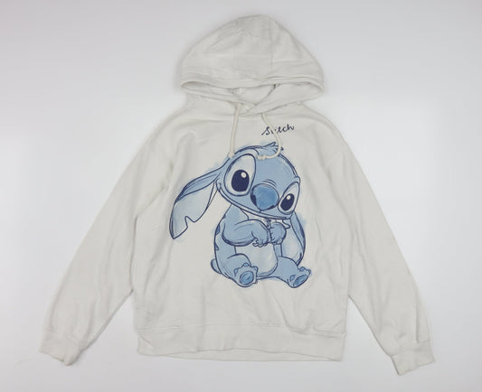 Disney Women White Hoodie Stitch Graphic Pullover Size 10/12