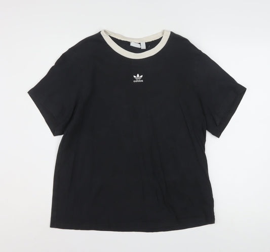 Adidas Womens Black Ringer Short Sleeve T-Shirt Size 16 100% Cotton