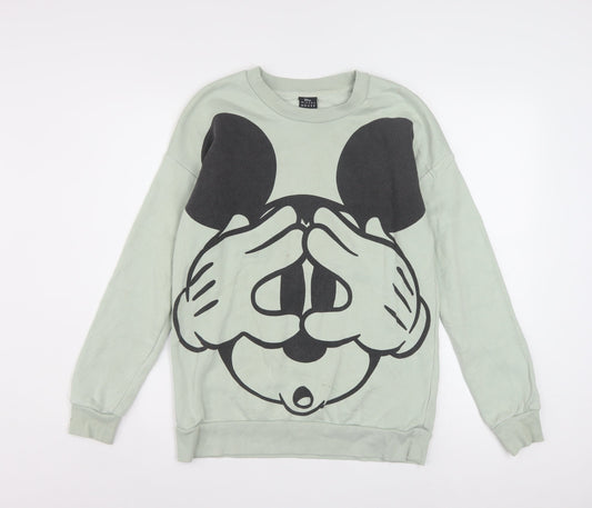 Disney Mickey Mouse Women’s Green Graphic Pullover Sweatshirt Size S