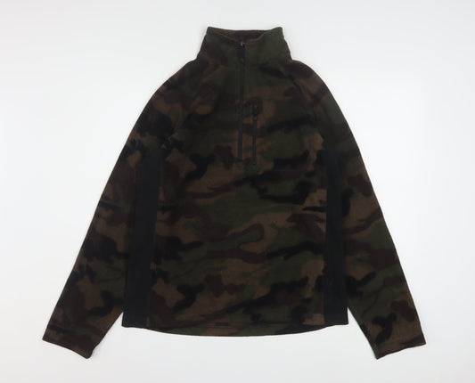 Preloved Starter Men's Brown Camouflage 1/4 Zip Fleece Pullover Sweatshirt Size S - Front