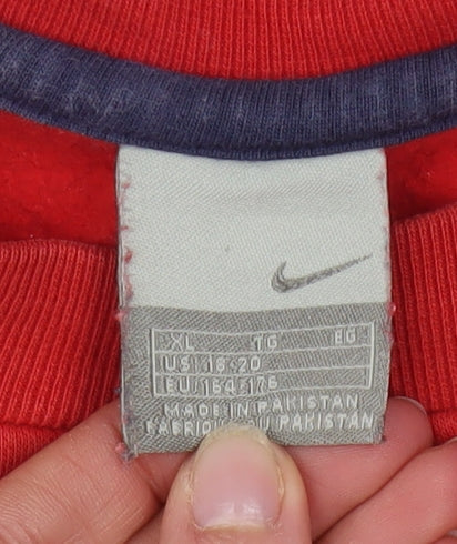 Nike Womens Red Athletic Logo Pullover Sweatshirt XL Relaxed Fit
