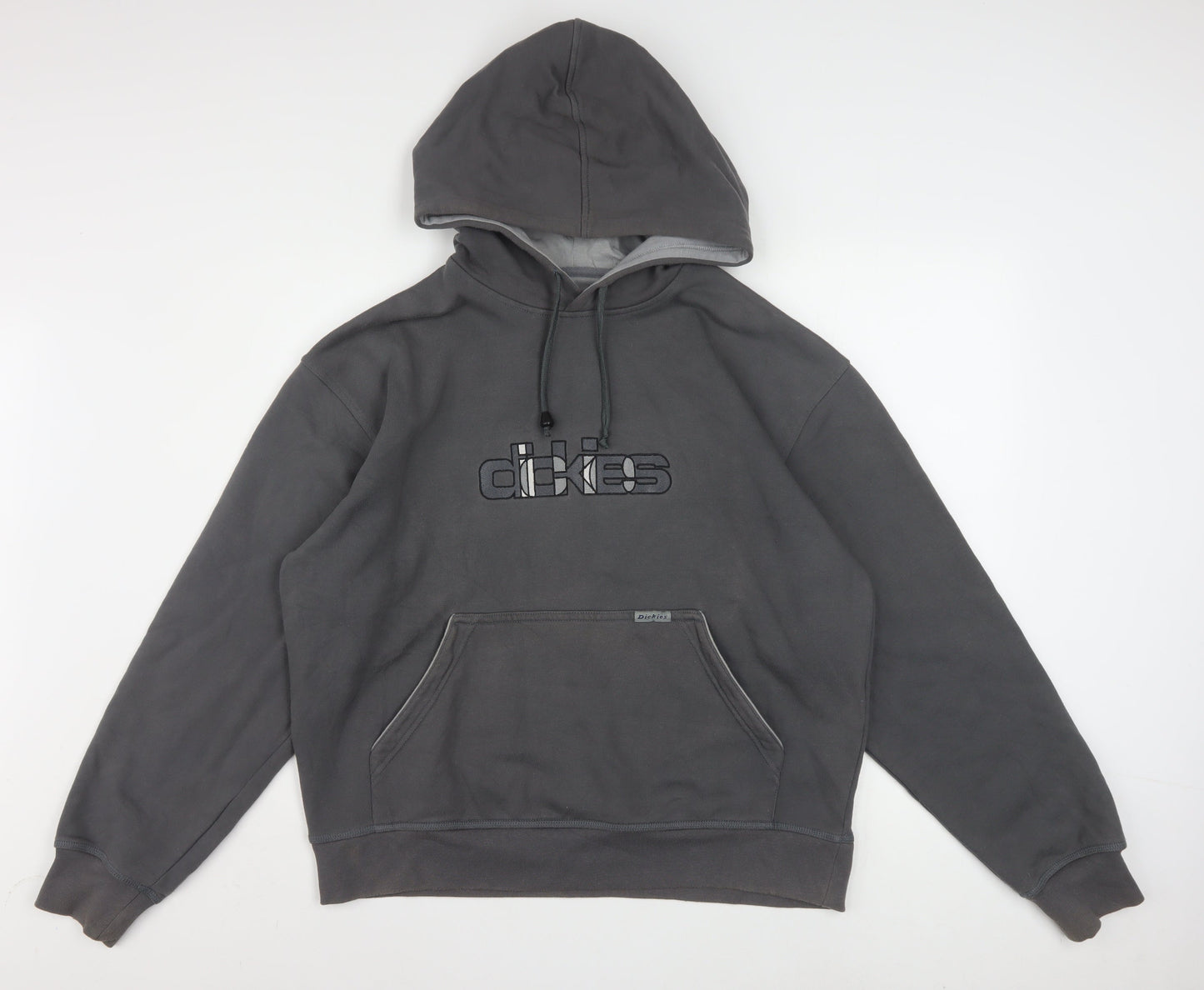 Dickies Men Grey Pullover Hoodie Large Fleece Logo Sweatshirt