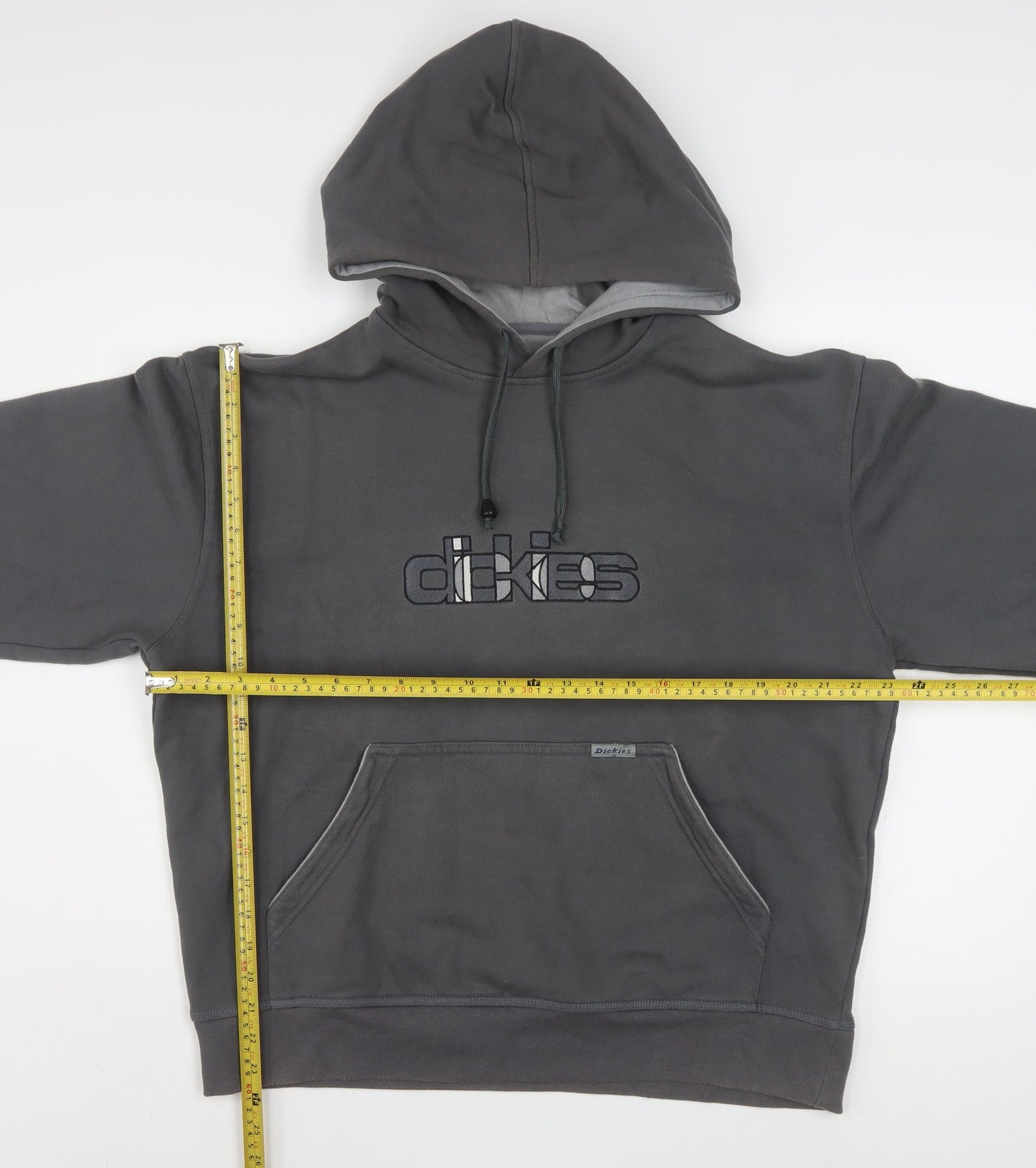 Dickies Men Grey Pullover Hoodie Large Fleece Logo Sweatshirt