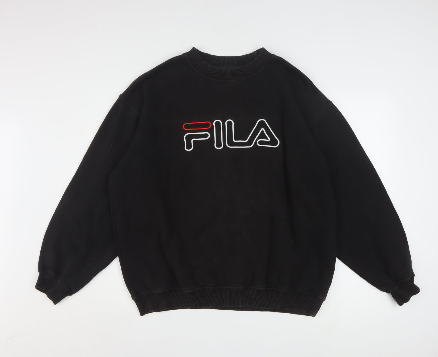 FILA Men’s Black Pullover Sweatshirt L Logo Crew Neck Fleece