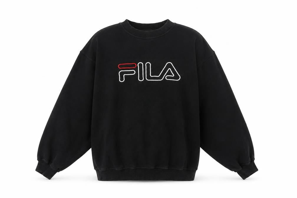 Fila Men’s Black Pullover Sweatshirt L Logo Crew Neck Fleece