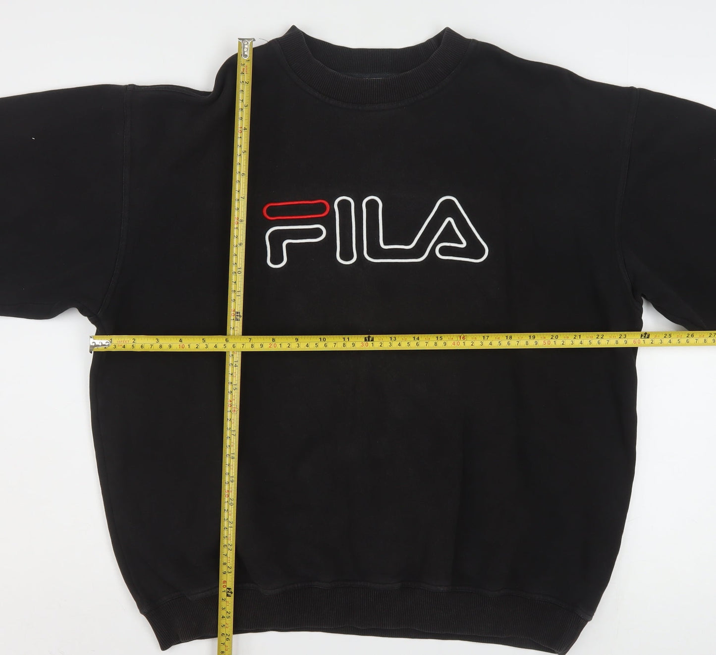 FILA Men’s Black Pullover Sweatshirt L Logo Crew Neck Fleece