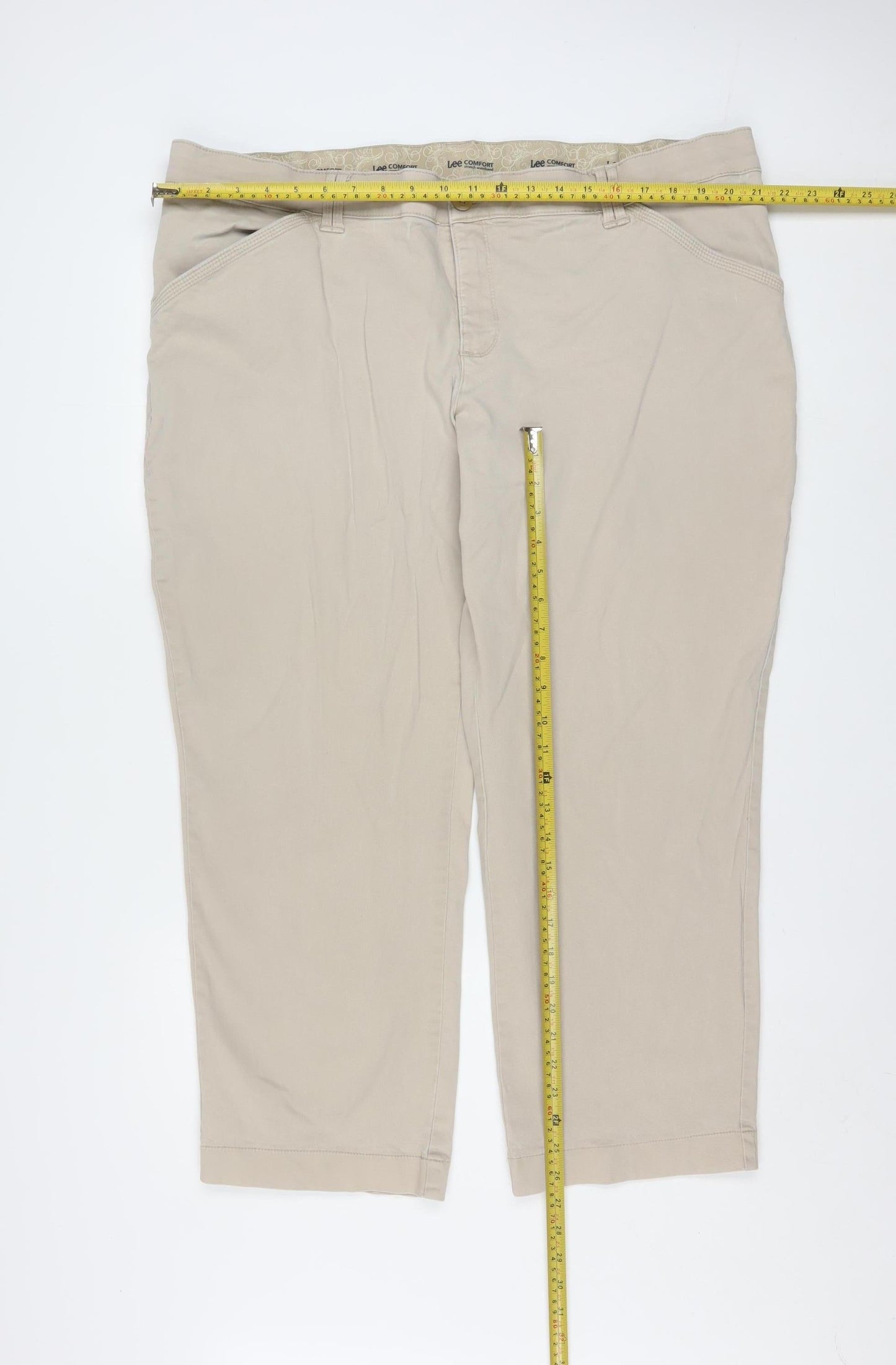 Lee Comfort Beige Cotton Blend Chino Trousers 24W Mens Classic Fit