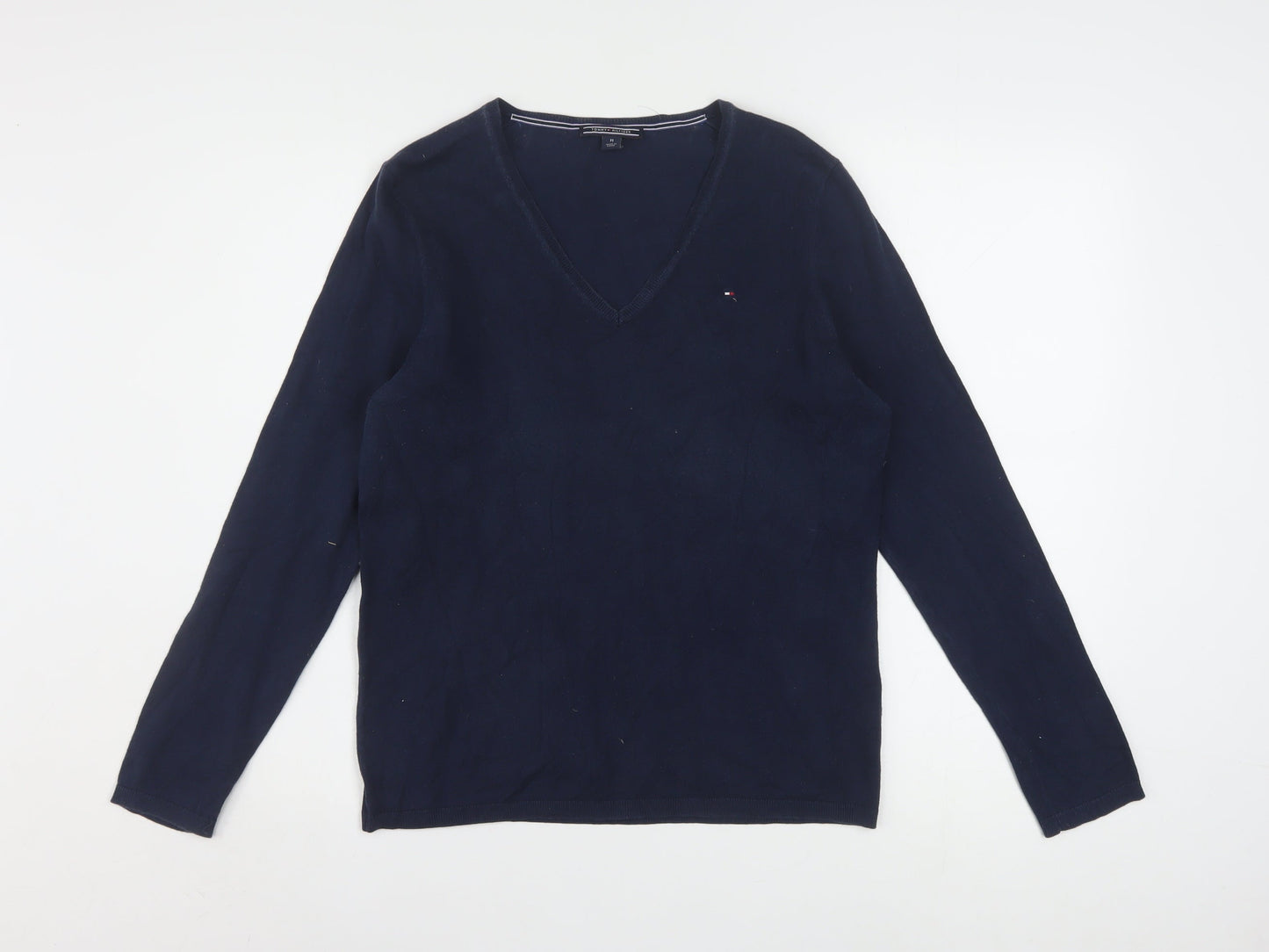 Tommy Hilfiger Men's Blue V-Neck Cotton Knit Jumper M
