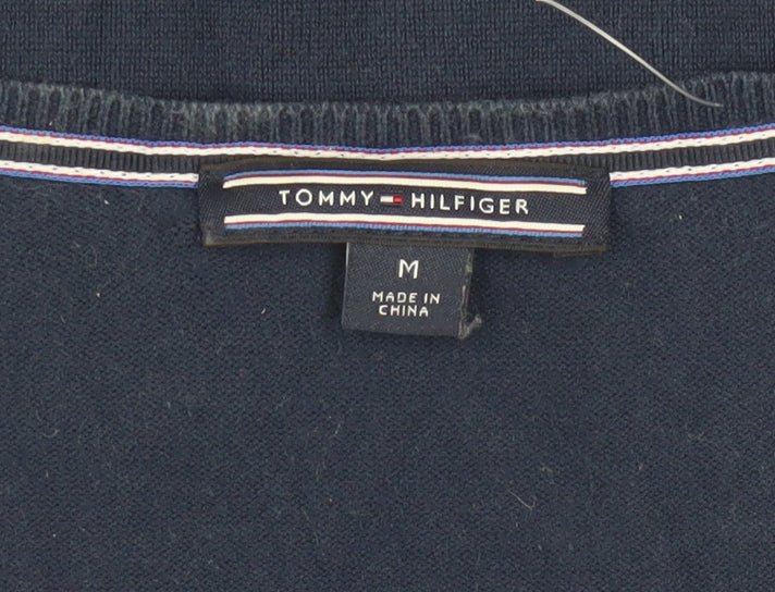 Tommy Hilfiger Men's Blue V-Neck Cotton Knit Jumper M