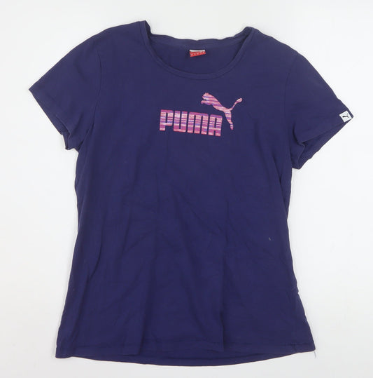 Puma Women's Blue Cotton Short Sleeve Sports T-Shirt UK 16