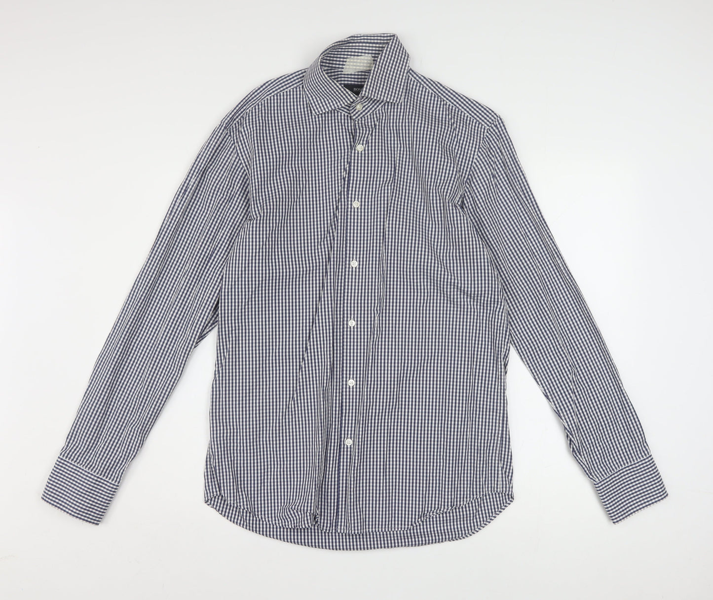 Hugo Boss Men's Blue Check Regular Fit Long Sleeve Cotton Shirt 15.5in