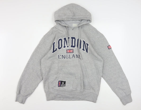 Amazing London Men's Grey Pullover Hoodie L Embroidered Flag Design