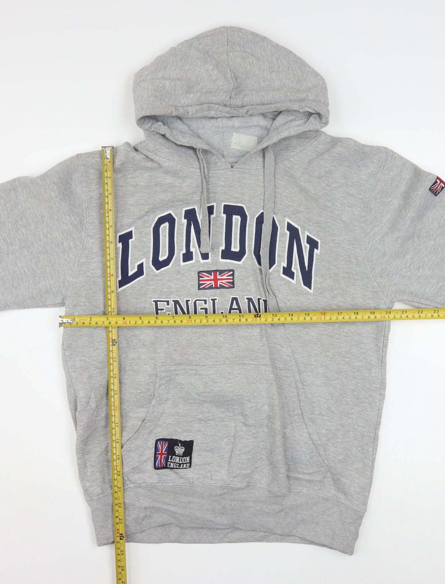 Amazing London Men's Grey Pullover Hoodie L Embroidered Flag Design