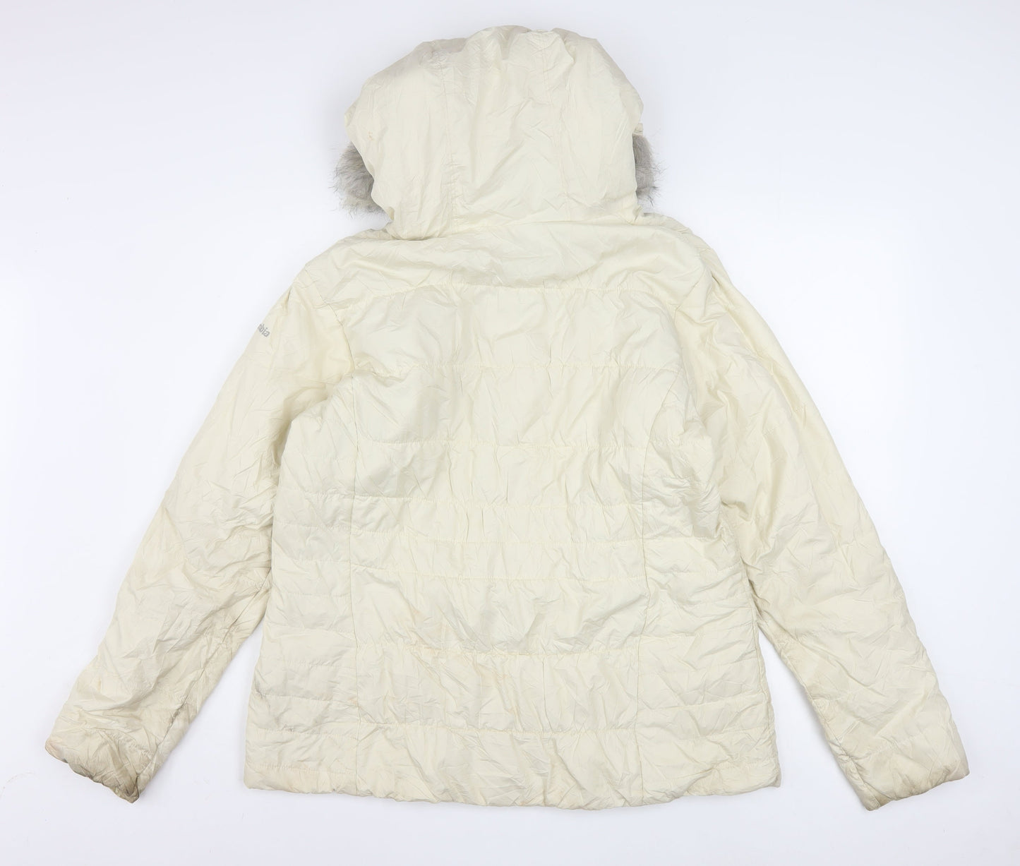 Columbia Women Ivory Hooded Puffer Jacket L Thermal Coil Winter Coat