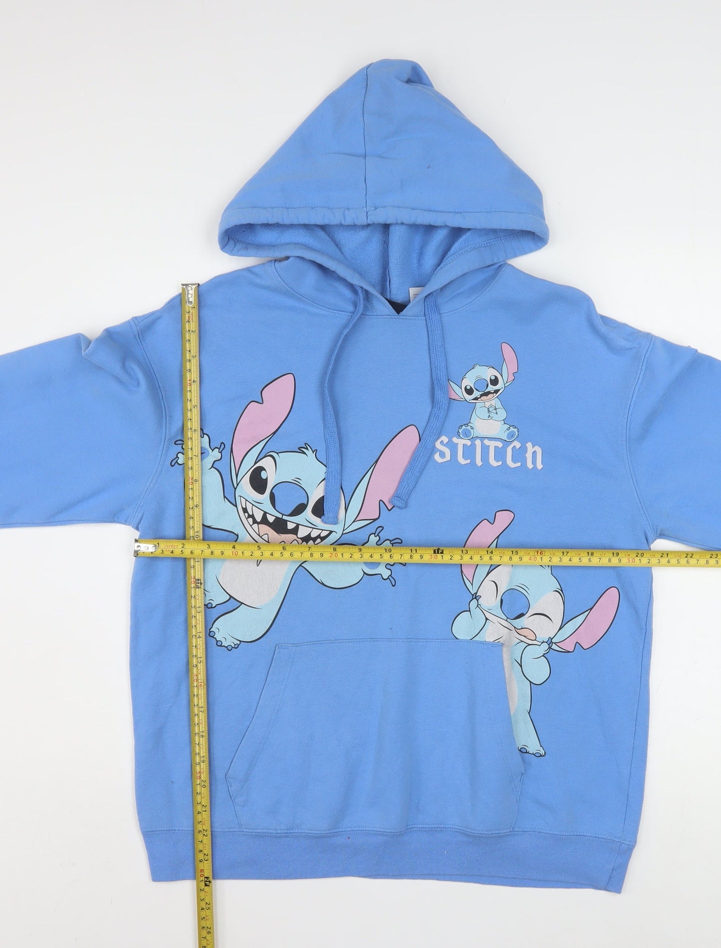 Disney Women Blue Stitch Pullover Hoodie L Cotton Blend Graphic