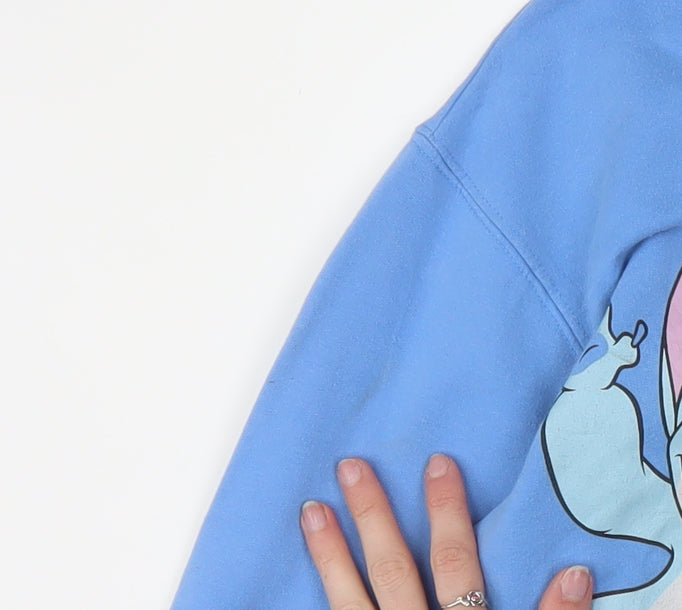 Disney Women Blue Stitch Pullover Hoodie L Cotton Blend Graphic
