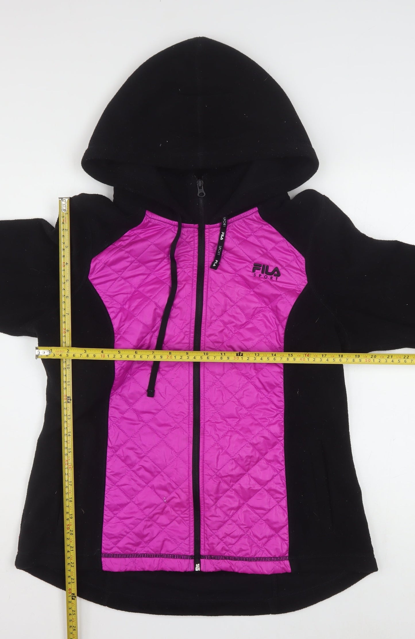Fila Sport Women's Black & Pink Full Zip Quilted Hoodie Size L