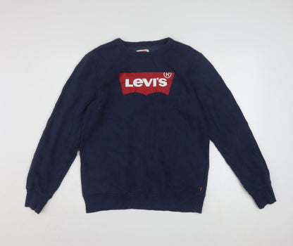 Front view of Levi's boys’ blue xl 13-15 years crew neck logo pullover sweatshirt