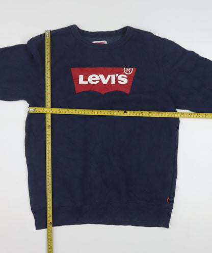 Back view of Levi's boys’ blue xl 13-15 years crew neck logo pullover sweatshirt