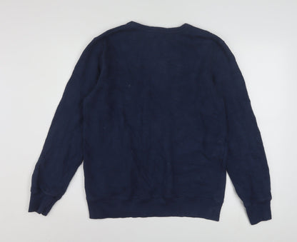 Close-up detail of Levi's boys’ blue xl 13-15 years crew neck logo pullover sweatshirt