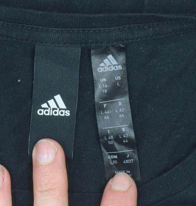 Adidas Womens Black Cotton Sports Logo T-Shirt Size 16