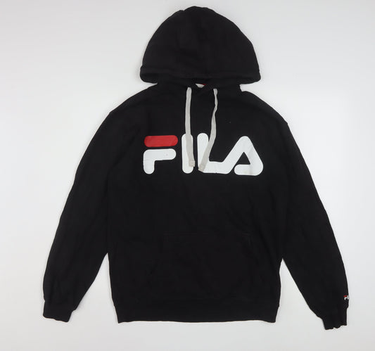FILA Men's Black Small Pullover Hoodie with Logo, Fleece, Sports Style