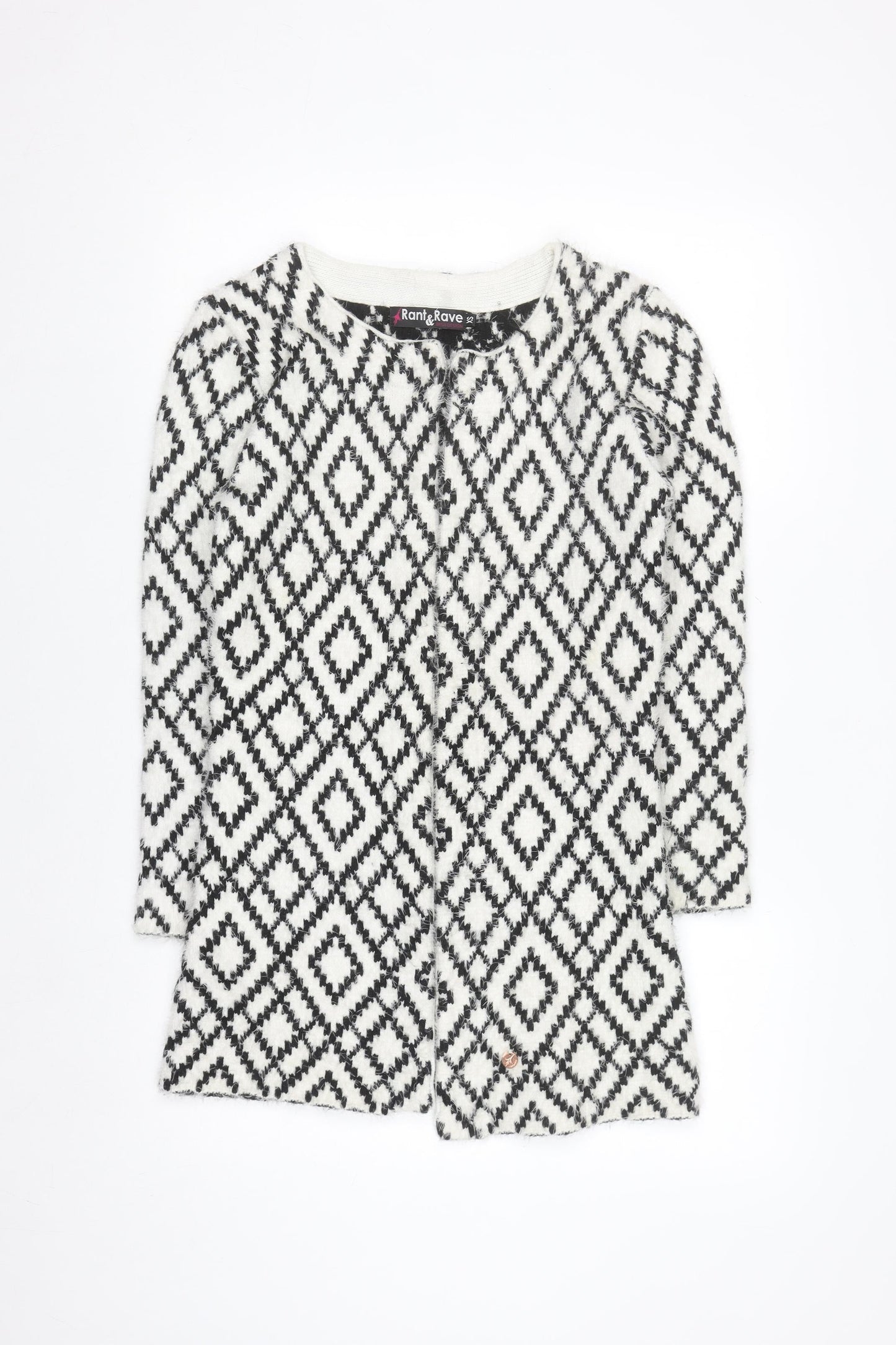 Rant & Rave Women's Black & White XS Geometric Knit Cardigan
