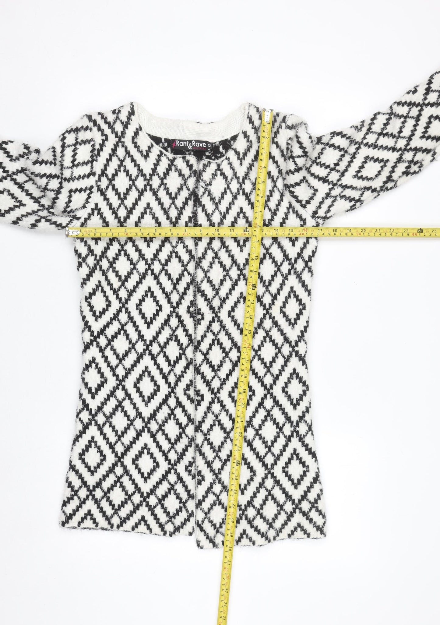 Rant & Rave Women's Black & White XS Geometric Knit Cardigan