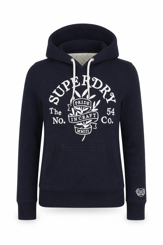 Superdry Womens Navy Blue Pullover Hoodie UK 10 Lined Cotton Blend
