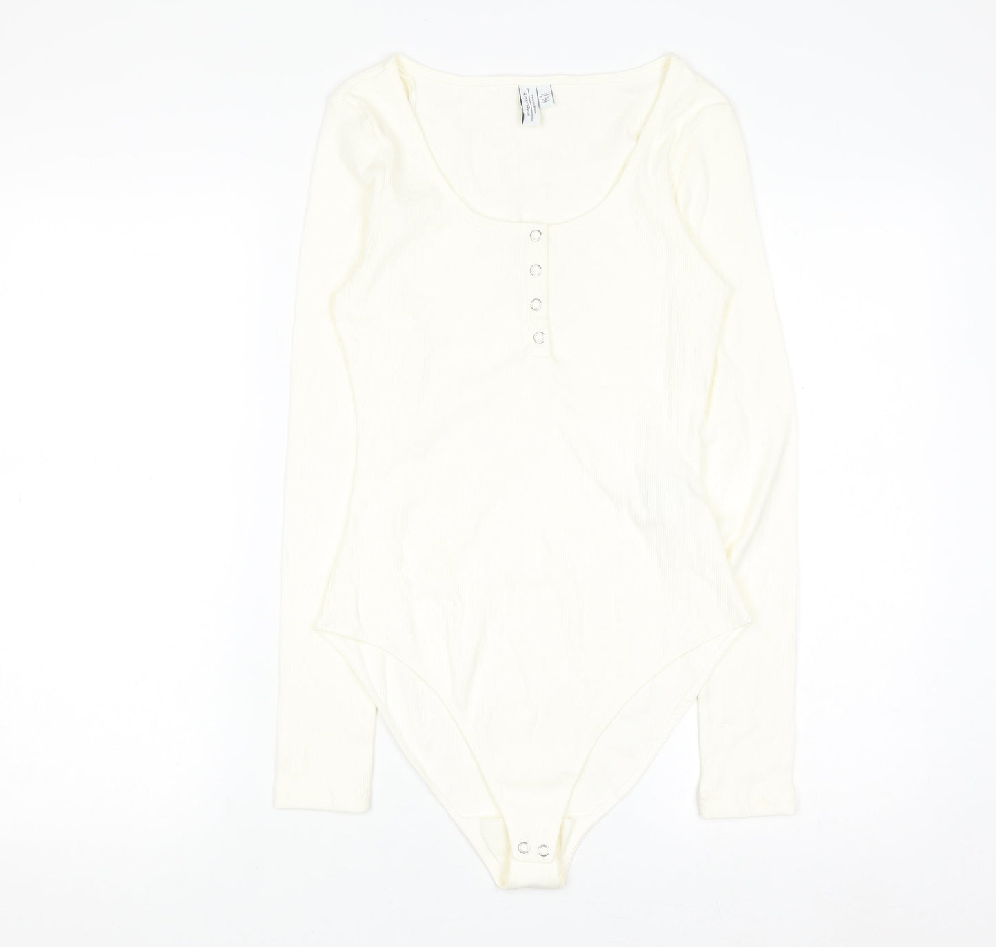 & Other Stories Women Ivory Long Sleeve Scoop Neck Button Bodysuit S
