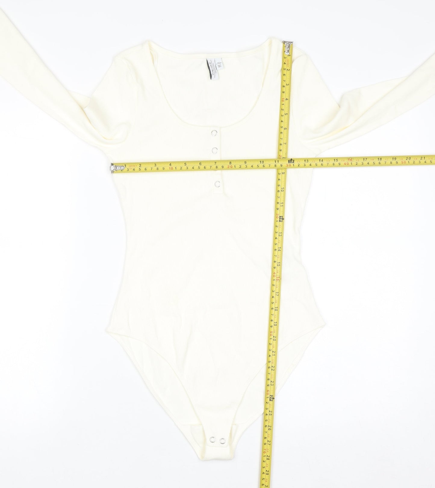 & Other Stories Women Ivory Long Sleeve Scoop Neck Button Bodysuit S