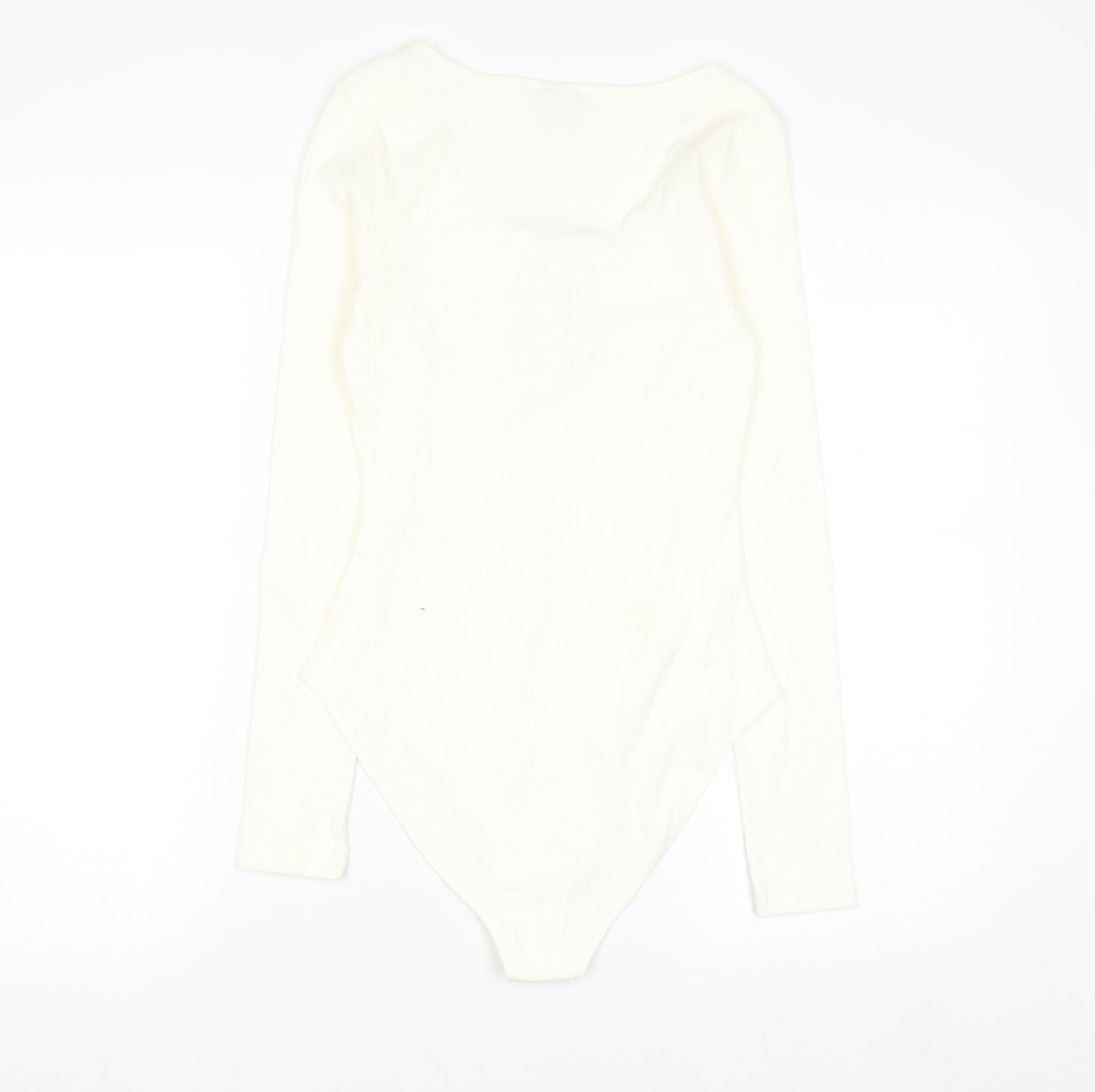 & Other Stories Women Ivory Long Sleeve Scoop Neck Button Bodysuit S