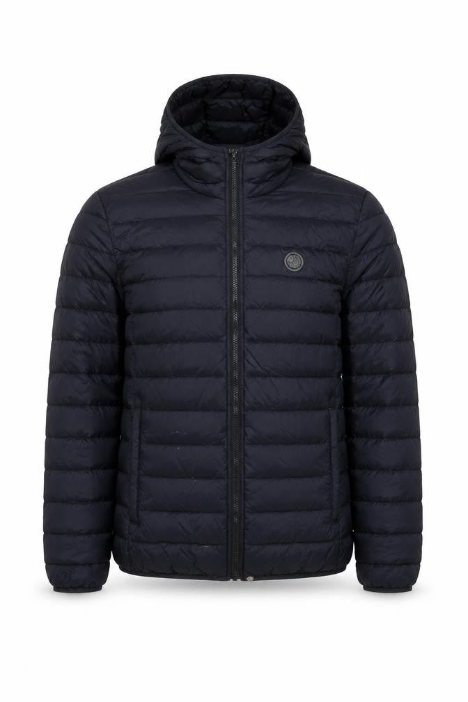 Pretty Green Men's Blue Hooded Down Puffer Jacket Size M