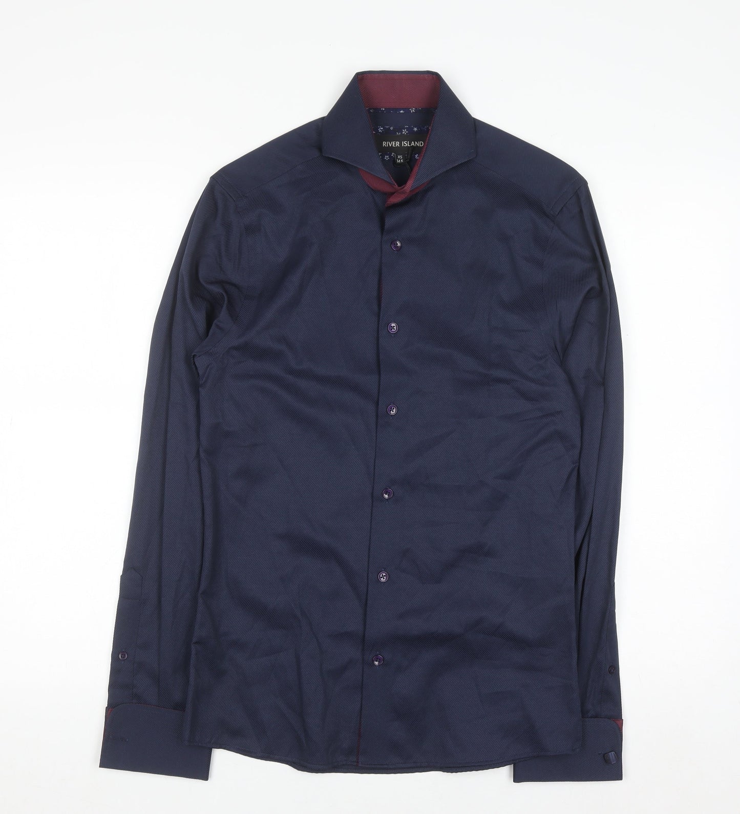 River Island Men's Blue Slim Fit Long Sleeve Button-Up Shirt XS