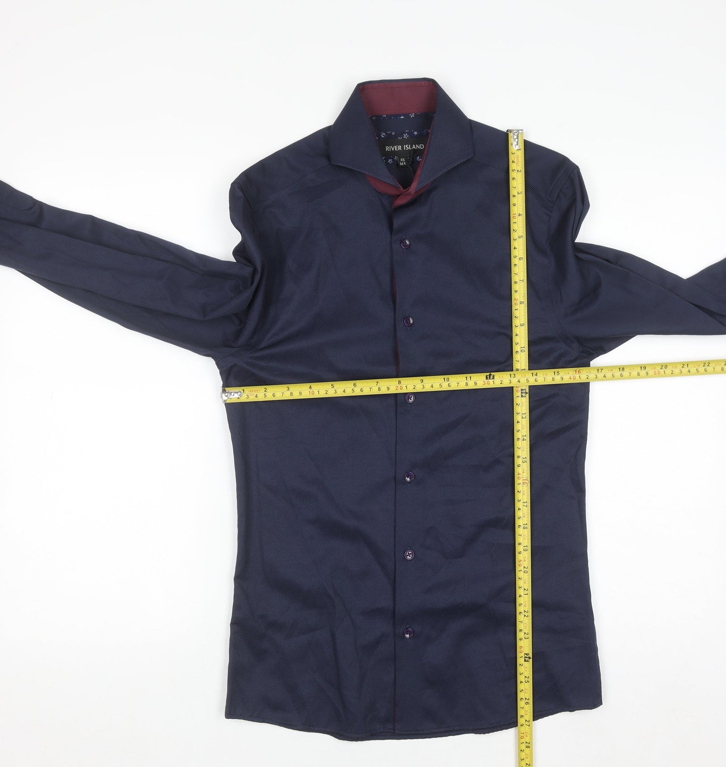 River Island Men's Blue Slim Fit Long Sleeve Button-Up Shirt XS