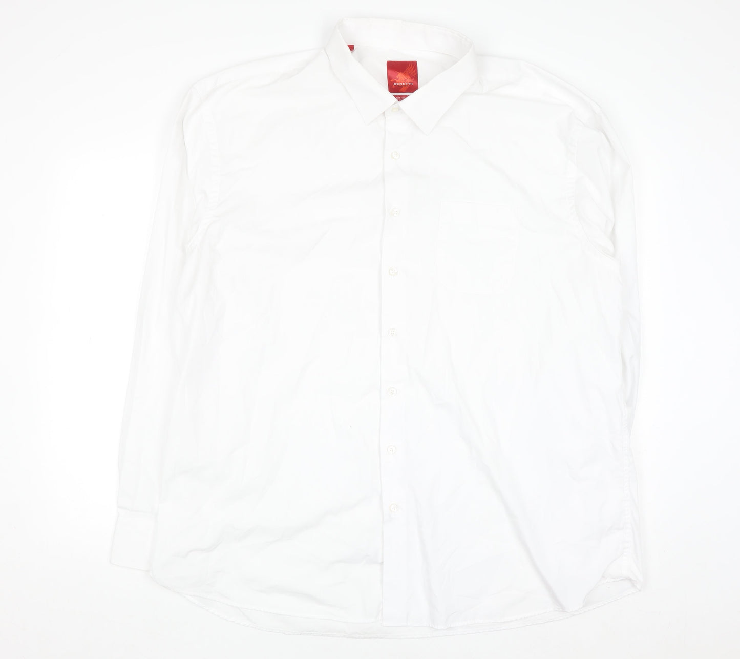 Benetti Mens White Cotton Rich Long Sleeve Button-Up Shirt Size 20
