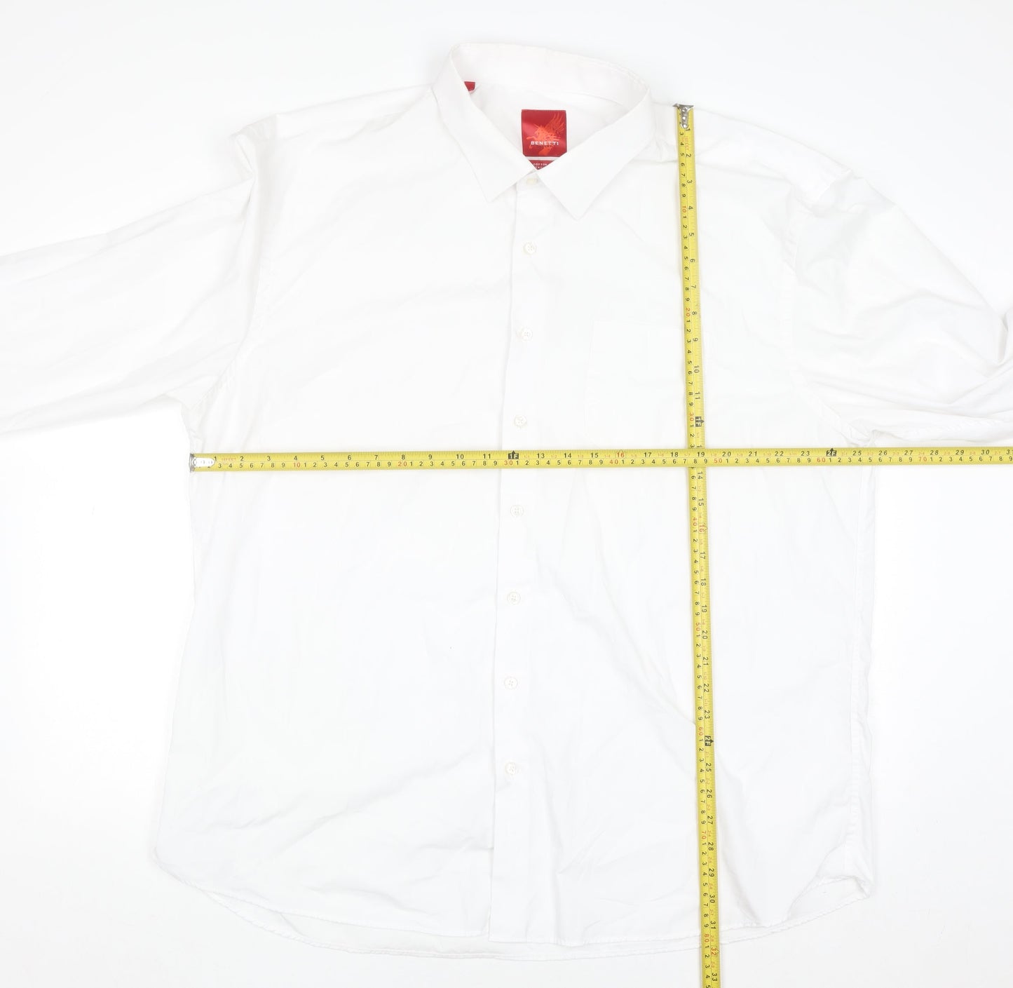 Benetti Mens White Cotton Rich Long Sleeve Button-Up Shirt Size 20