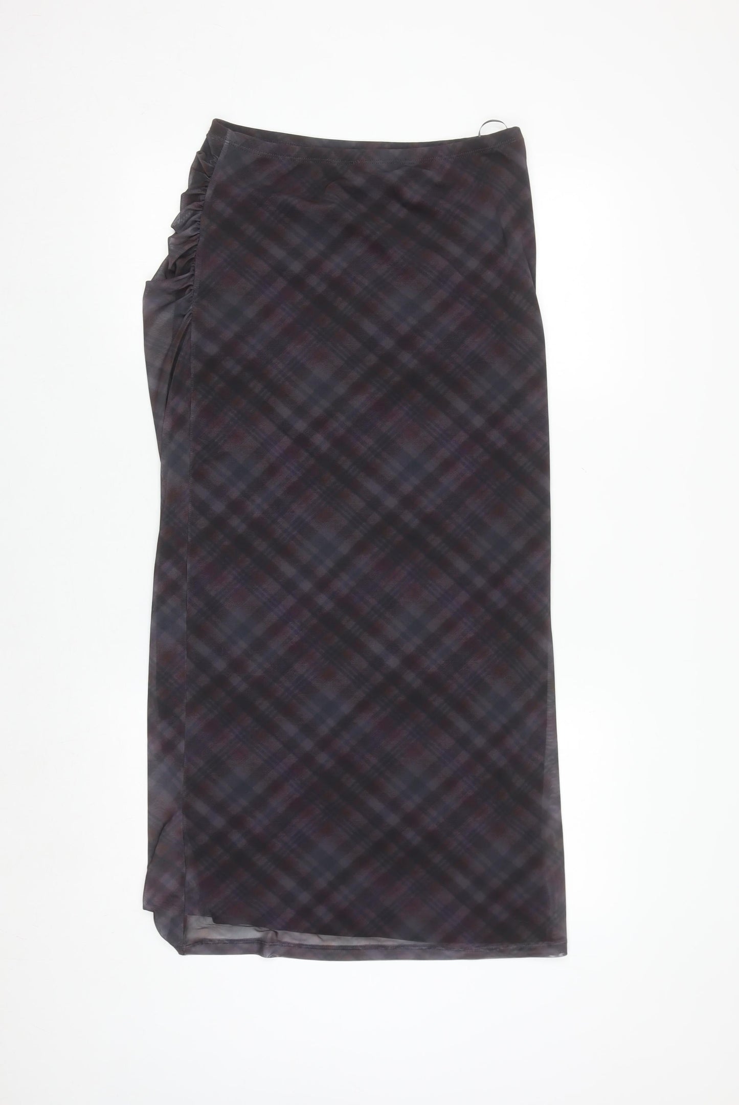 Primark Women Grey Check Ruched Midi Pencil Skirt S