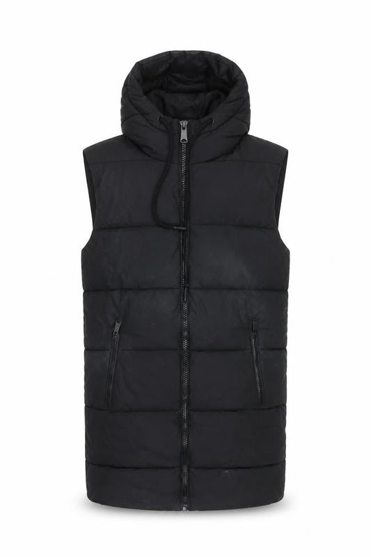Dunnes Mens Black Hooded Puffer Waistcoat Size S