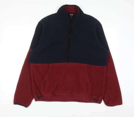 John Lewis Men's Blue Red Fleece Half Zip Pullover Sweatshirt M