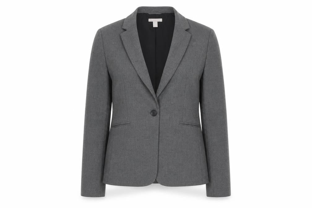 H&M Women Grey One-Button Suit Jacket Size 12 Classic Fit