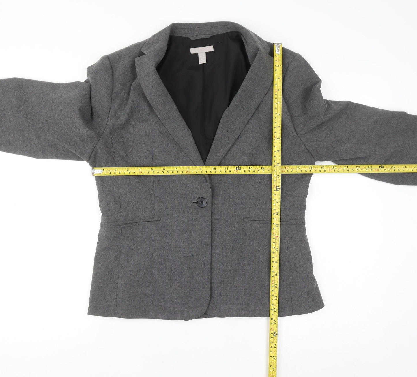 H&M Women Grey One-Button Suit Jacket Size 12 Classic Fit