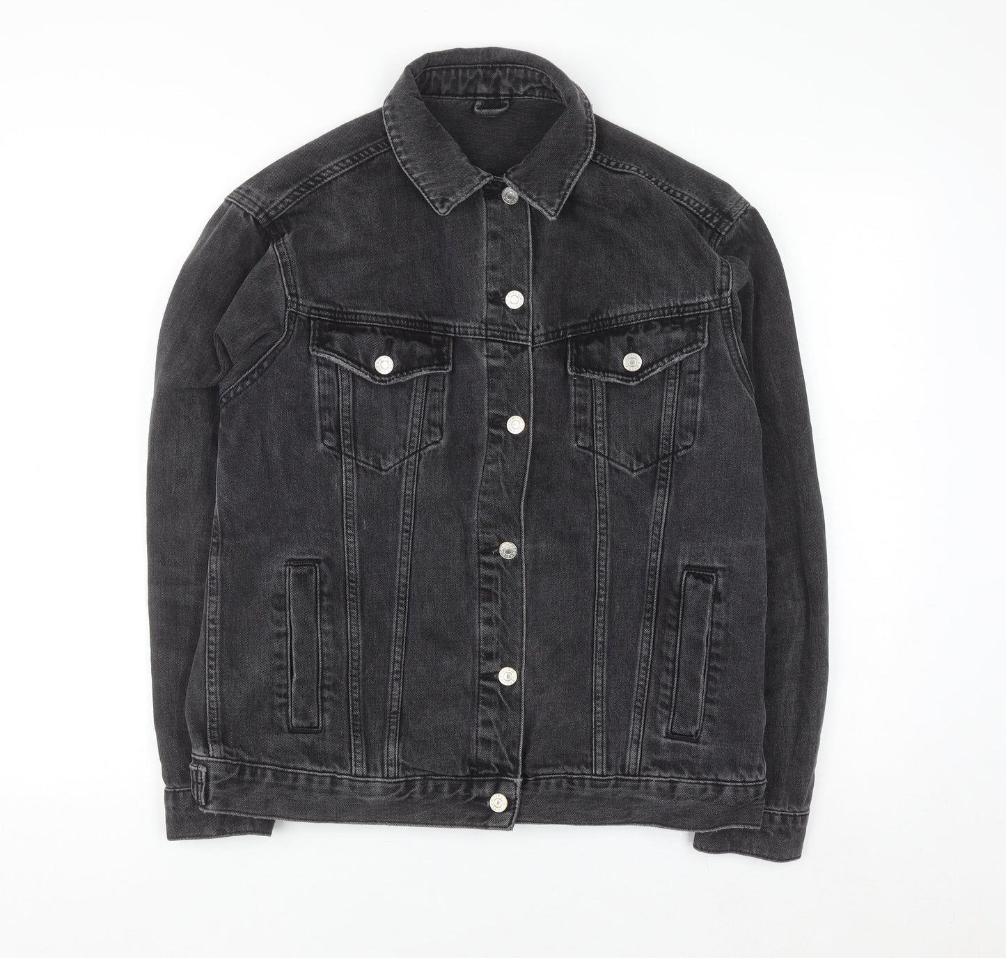 Topshop Women’s Black Cotton Denim Jacket UK 10 Classic Style