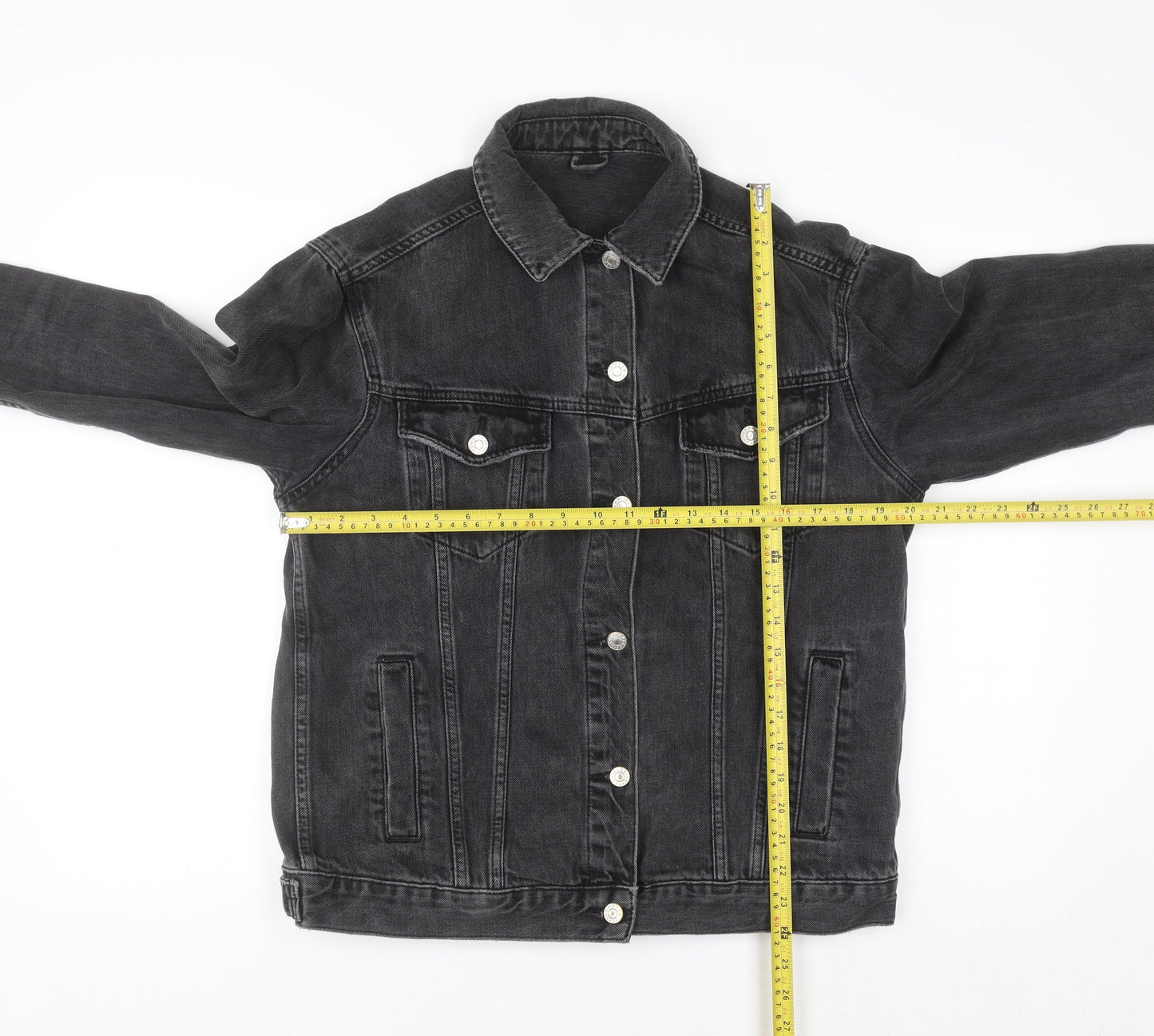 Topshop Women’s Black Cotton Denim Jacket UK 10 Classic Style