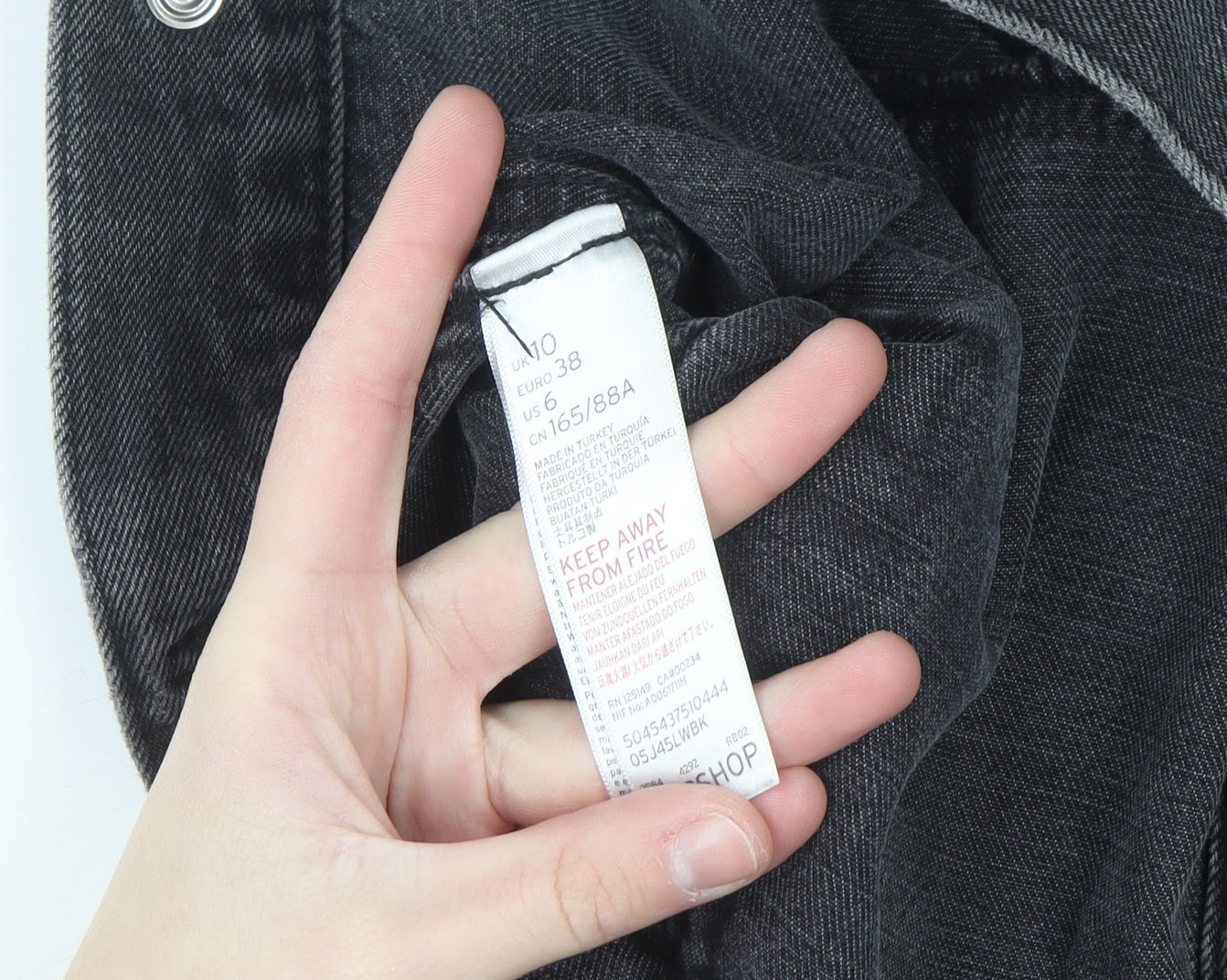 Topshop Women’s Black Cotton Denim Jacket UK 10 Classic Style