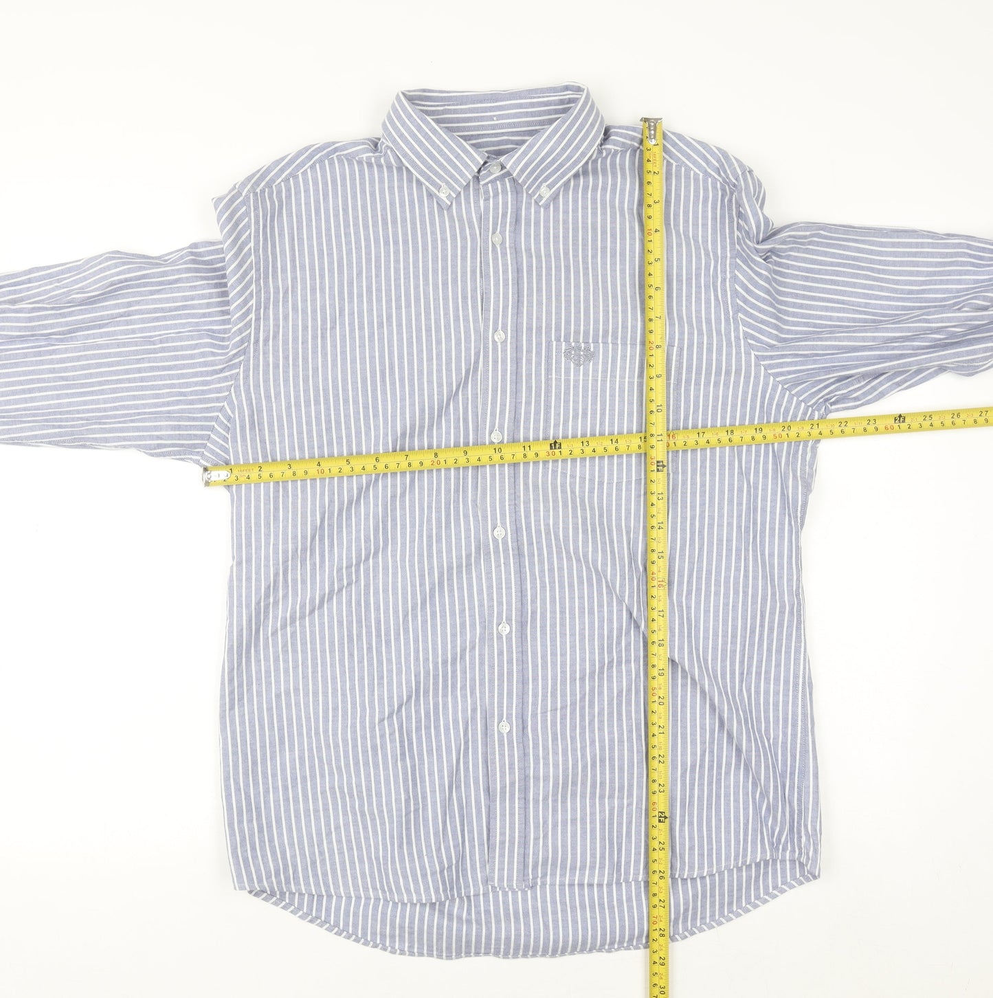 Paul Costelloe Men’s Blue Striped Regular Fit Long Sleeve Button-Up Shirt Medium
