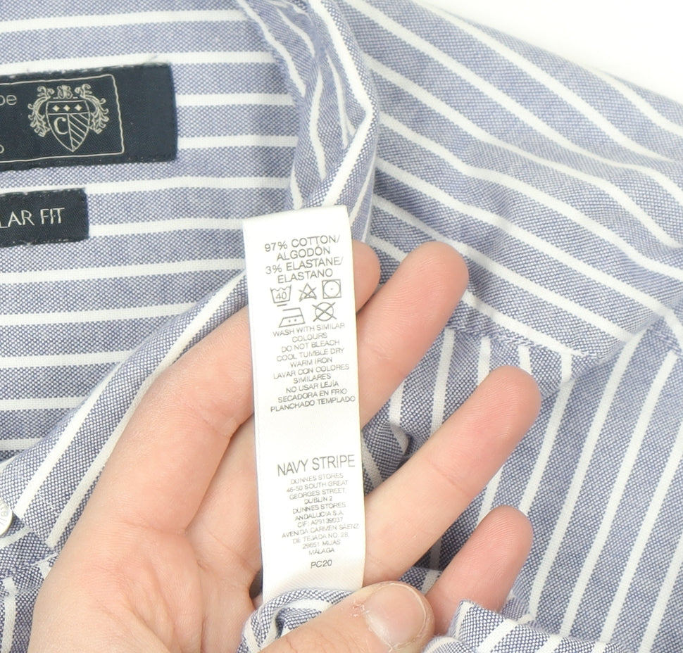 Paul Costelloe Men’s Blue Striped Regular Fit Long Sleeve Button-Up Shirt Medium