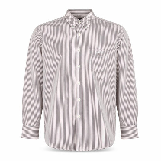 GANT Men's Brown Striped Button-Down Long Sleeve Regular Fit Shirt L