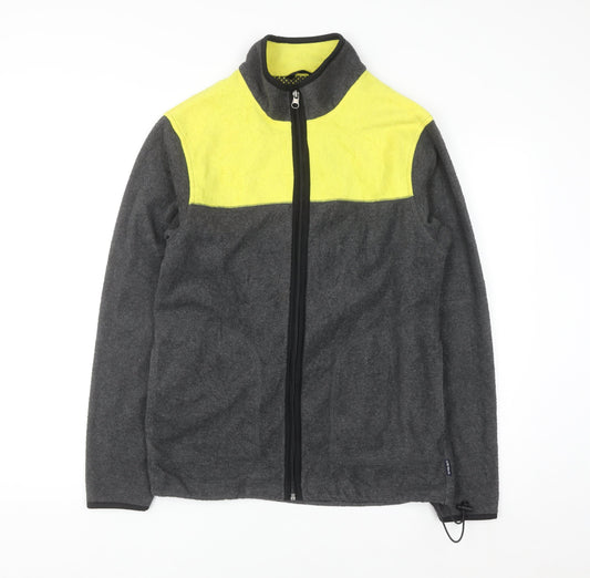 Chaps Men’s Grey Yellow Full Zip Polar Fleece Sweatshirt Size S