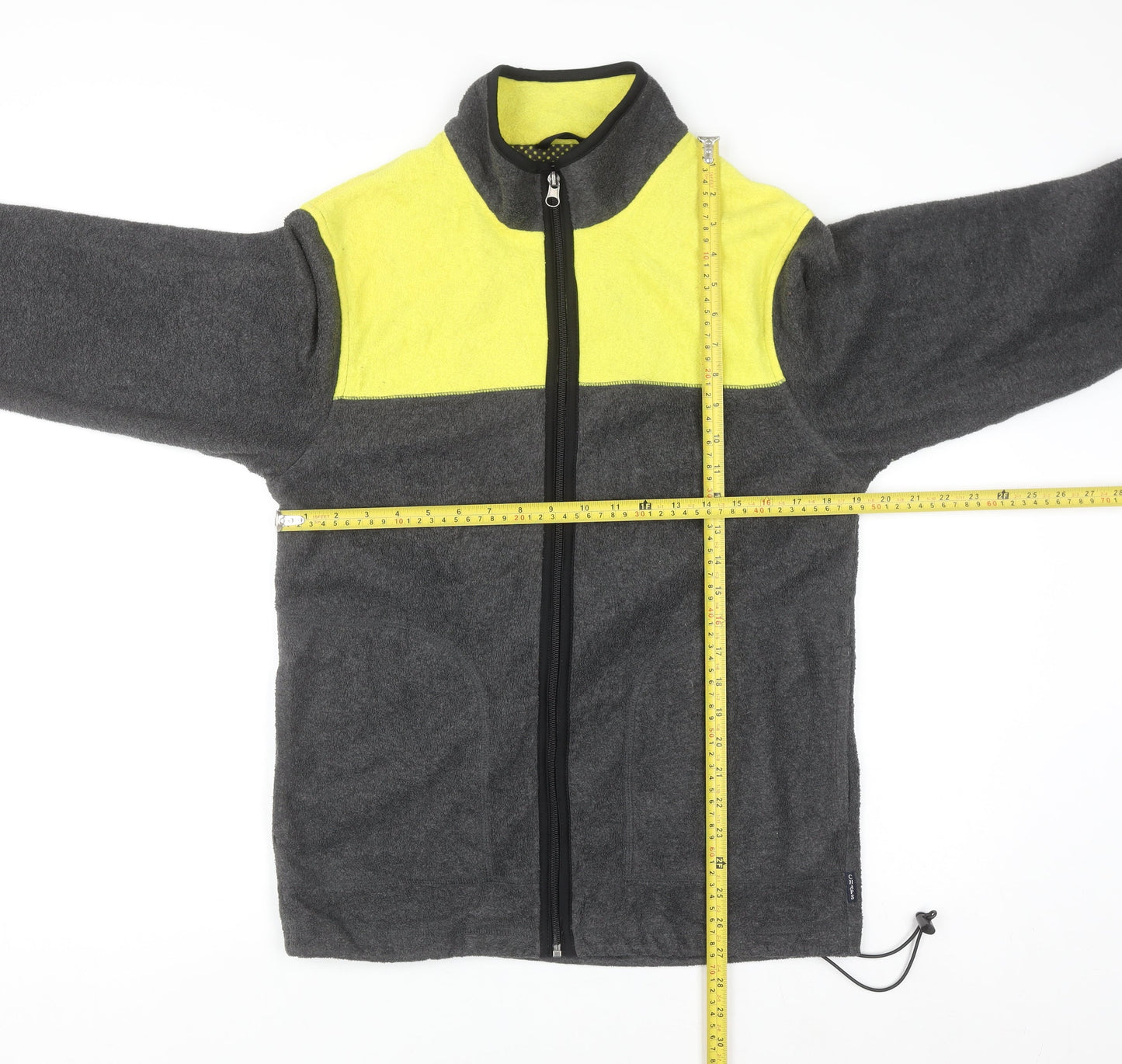 Chaps Men’s Grey Yellow Full Zip Polar Fleece Sweatshirt Size S